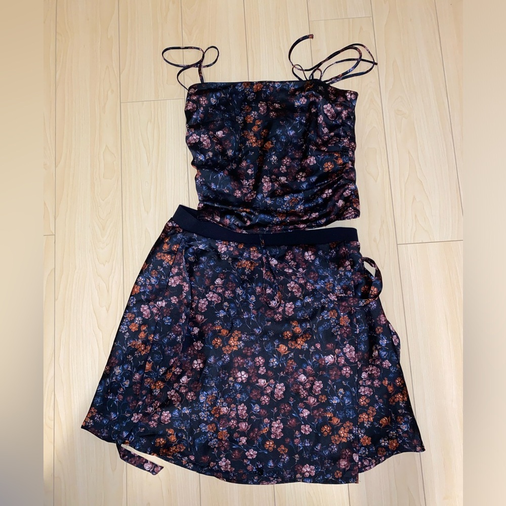 Two Piece Satin Floral Set